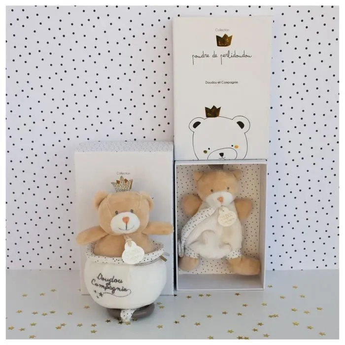 DOUDOU ET COMPAGNIE Ours petit roi - Doudou avec attache tétine-1