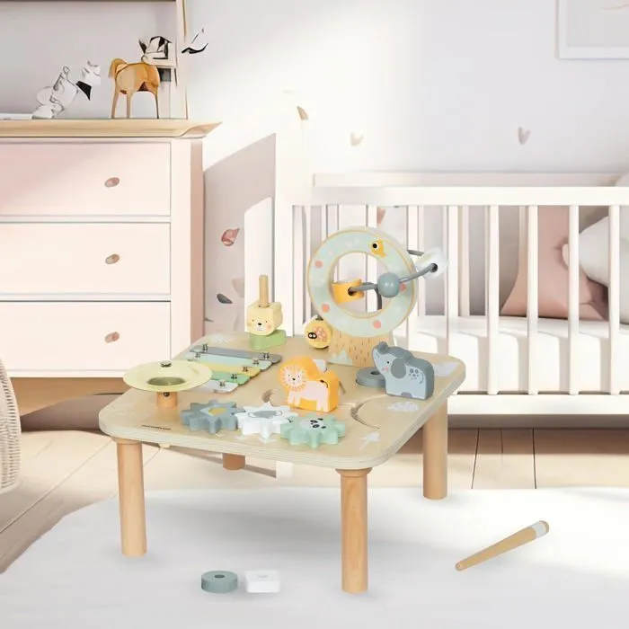 Table d'Activité Multifonction Bébé Mamabrum, Jouet d'activité musical, Boucle Motrice, engrenage, animaux, Puzzle, Jouet Sensorial-1