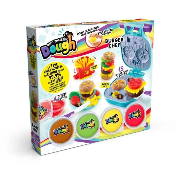 Canal Toys - Kit Burger Pâte à modeler antibactérienne - Élimine jusqu'à 99,9% des bactéries sur les mains - dès 2 ans - SND006-8