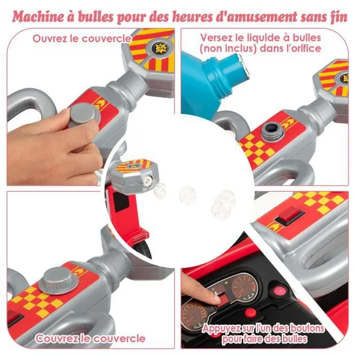 COSTWAY Porteur - Camion de Pompiers pour Enfants, Musique, Phares, Sirène Klaxon, 18-36 Mois, Rouge-2