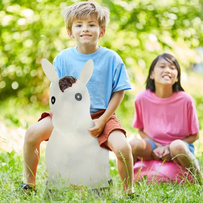 Relaxdays Animal sauteur, jouet en forme de cheval, avec pompe à air, charge maximale 50 kg, 3 ans et plus, blanc-2