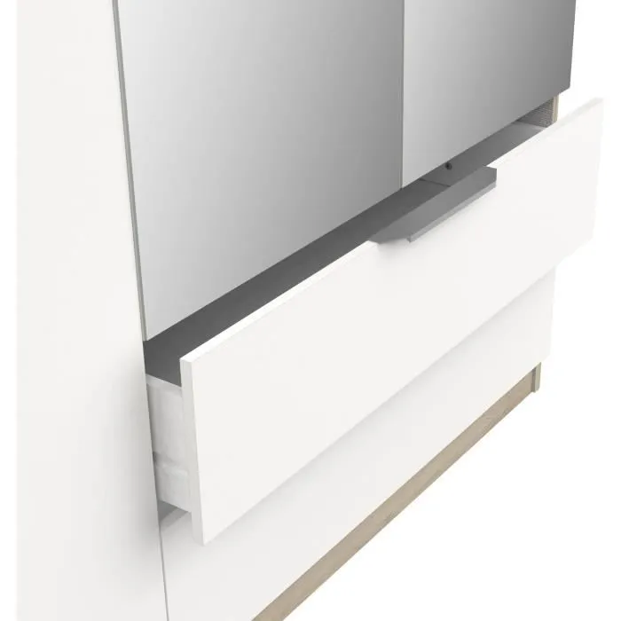 Armoire GHOST - Décor chêne kronberg et blanc mat - 4 Portes + 2 Tiroirs - 2 miroirs - L.157,3 x P.51,1 x H.203 cm - DEMEYERE-5