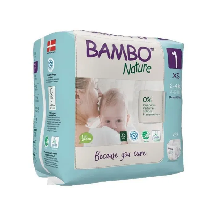 Couches Bambo Nature Newborn T1 (2-4 kg) - 6 paquets de 22-1