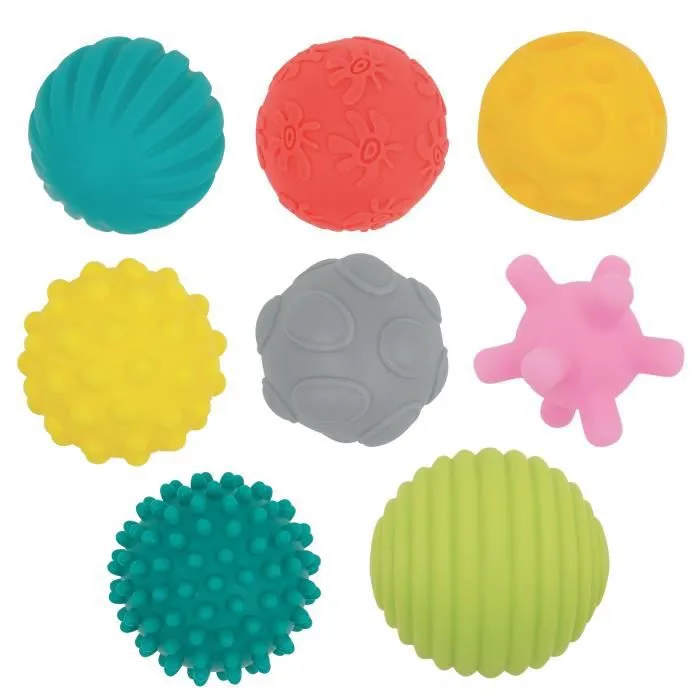 Assortiment de 8 balles d'éveil LUDI - Formes et couleurs différentes - Plastique souple - Dès 6 mois-0