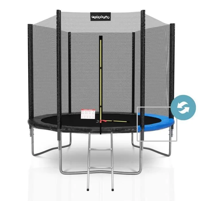 Trampoline ø244cm - 8FT Filet extérieur - Matelas réversible bleu et noir, Echelle - Deluxe-3