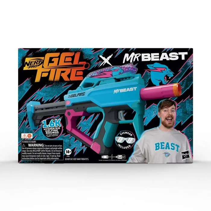 Nerf - F7633 - Pro Gelfire X MrBeast Blaster, 1600 Gelfire Rounds, 300 Round Hopper, Batterie Rechargeable, Lunettes-1