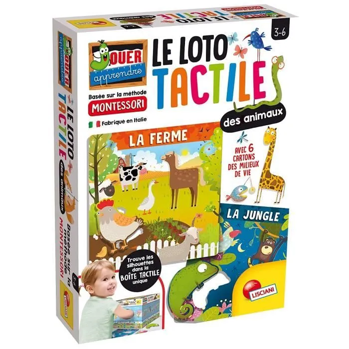 Lisciani Jeux EDUCATIFS Montessori Plus Le Loto Tactile des Animaux FR, Blanc - 72460-0
