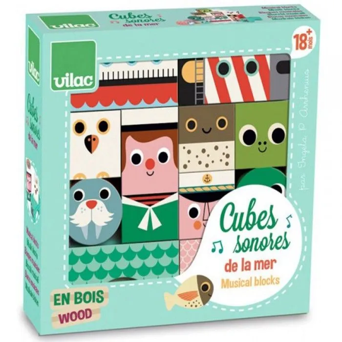 Cubes sonores de la Mer - VILAC - Ingela P. Arrhenius - Bois - Jeu de construction-0
