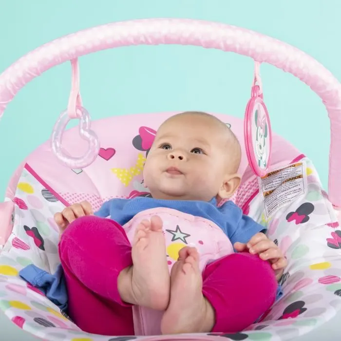 DISNEY BABY MINNIE Transat bébé Confettis, Arche avec jouets d'éveil amovibles, Vibrations apaisantes, Lavable en machine-4