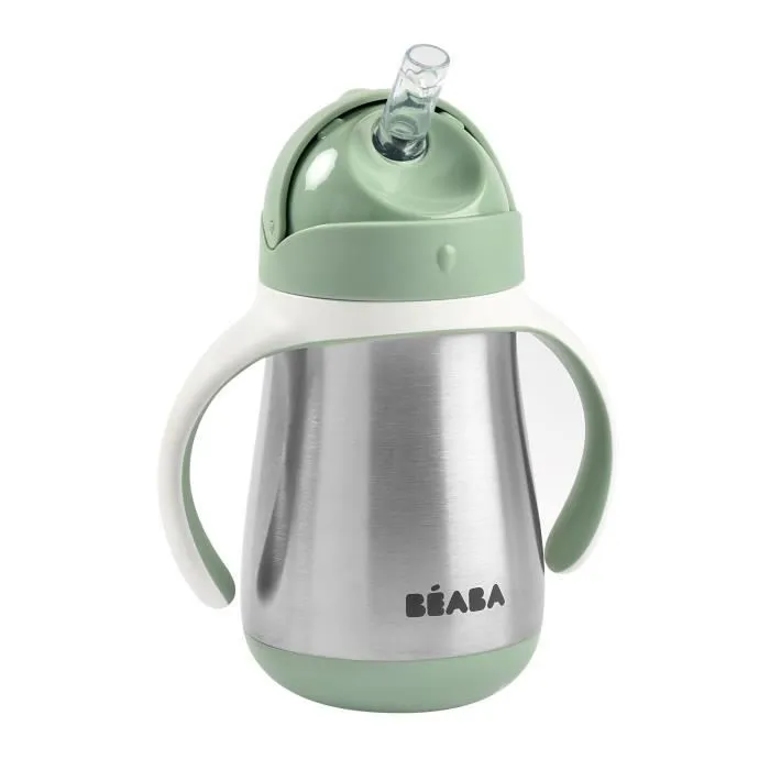 BEABA, Biberon/Tasse d'apprentissage/Gourde Bébé 2 en 1, Tasse Paille Enfant, Inox 100% étanche, Anti-fuite, 250ml, Vert sauge-2