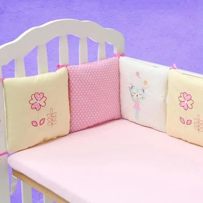 Tour de Lit 6 Pièces Ensemble - Marque - Modèle - Pare-choc Literie Enfant - Rose-3