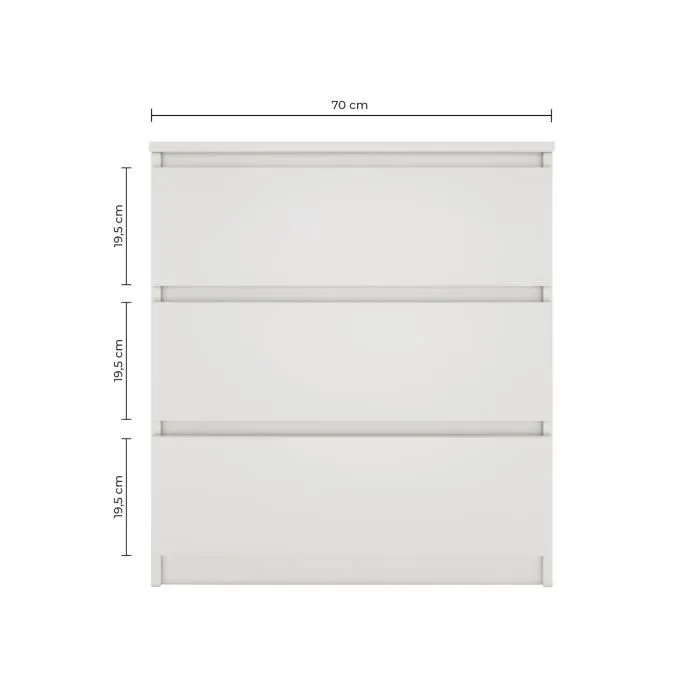 ASTER T3 - Commode 3 tiroirs - Chambre bureau salon - 77x70x40 - Meuble de rangement - Style Scandinave - Blanc-2