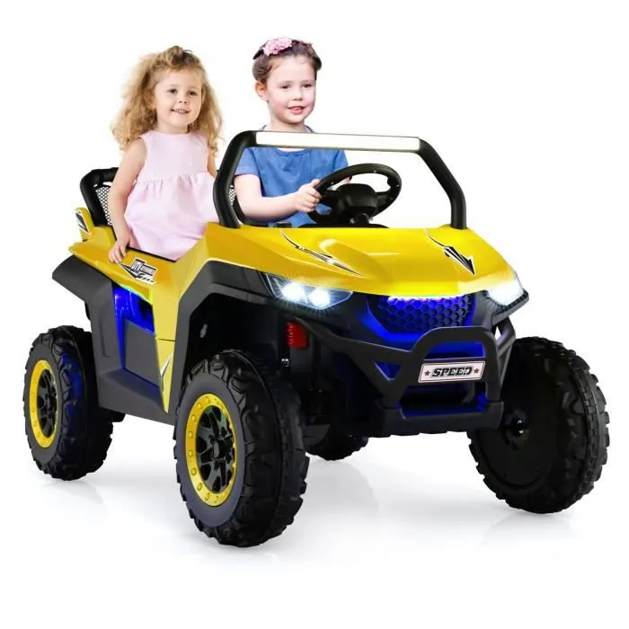 COSTWAY Voiture Electrique Enfant 12V/7Ah, 2-4 km/h, 2 Place, Télécommande 2,4G pour 3-8Ans, MP3, USB, Radio, Lumineux, Klaxon Jaune-0