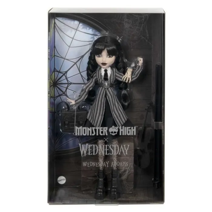 Monster High-Mercredi Addams en Uniforme-Poup?e avec La Chose - Monster High - HXJ04-1