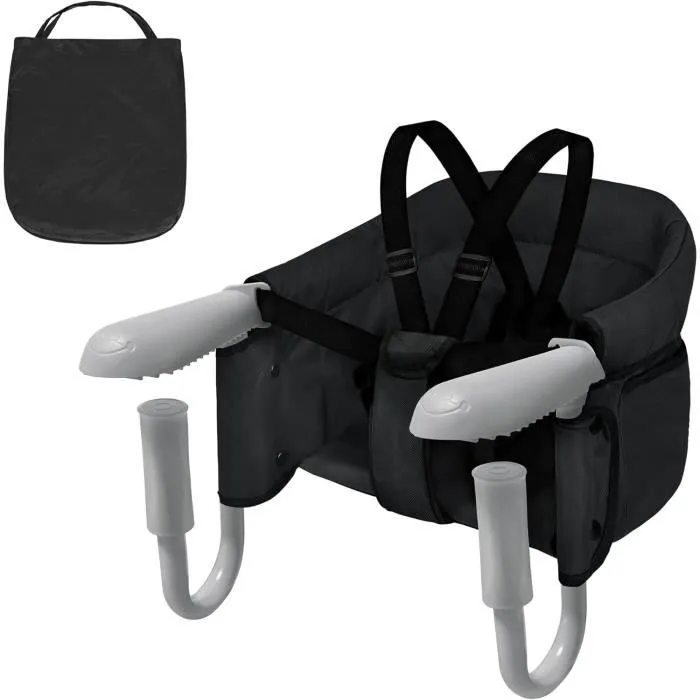 UISEBRT Siège de Table Pliable pour Bébé Chaise Haute avec Pinces Antidérapantes et Ceinture de Sécurité Portable, Noir-0