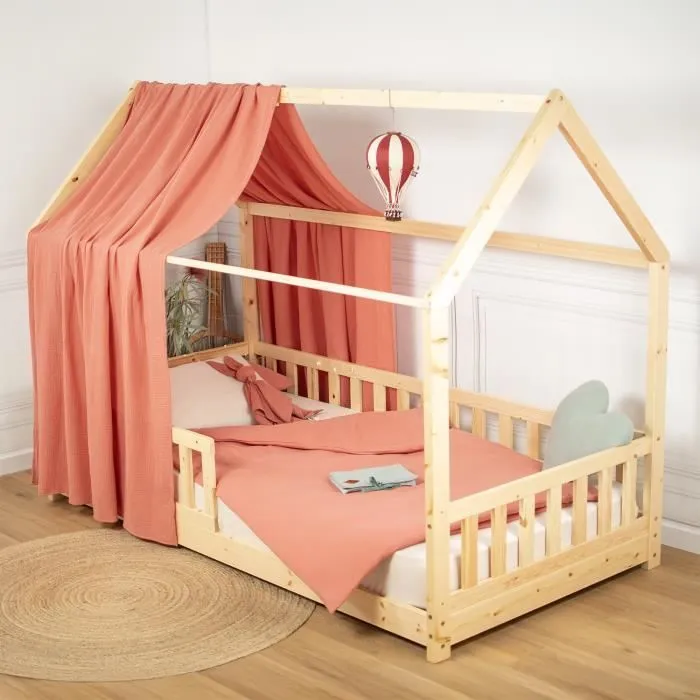 Ciel de Lit Cabane en gaze de coton SOLO Terracotta 130x420 cm-1