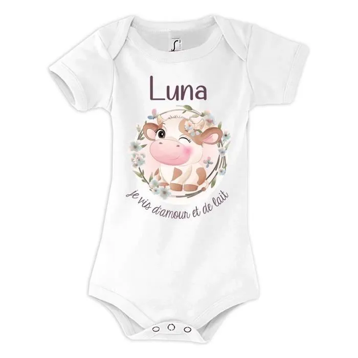 Body bébé Luna Amour - Marque inconnue - Blanc - Coton doux - Fermeture boutons pression-0