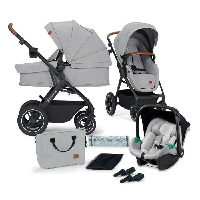 Poussette 3 en 1 Combinée - KINDERKRAFT B-TOUR - avec Siège auto I-size - Système de voyage - XL Siège - Gris clair-0