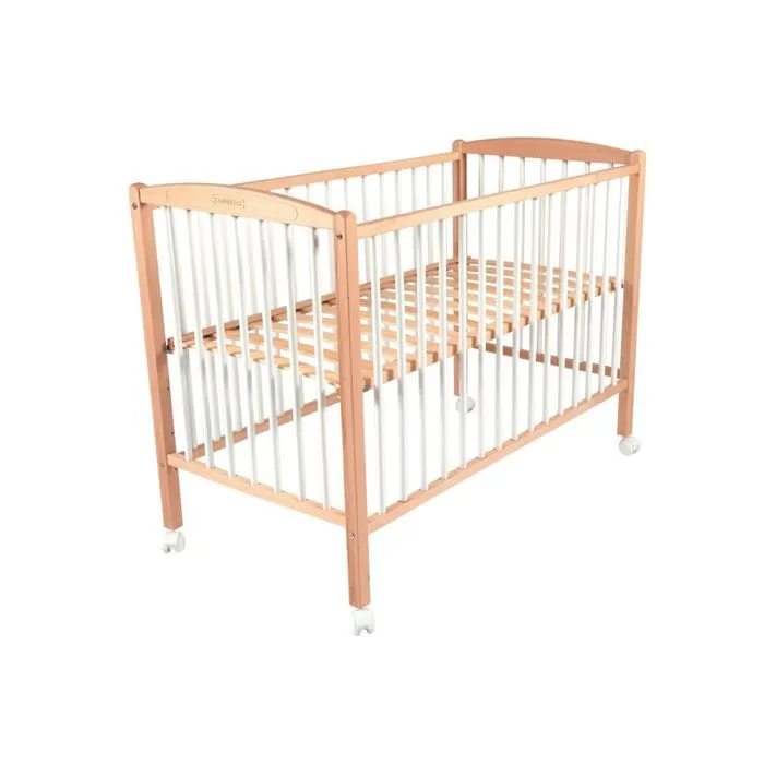 Lit bébé à barreaux Combelle - modèle Arthur bicolore blanc - hauteur de plancher réglable - roulettes-1