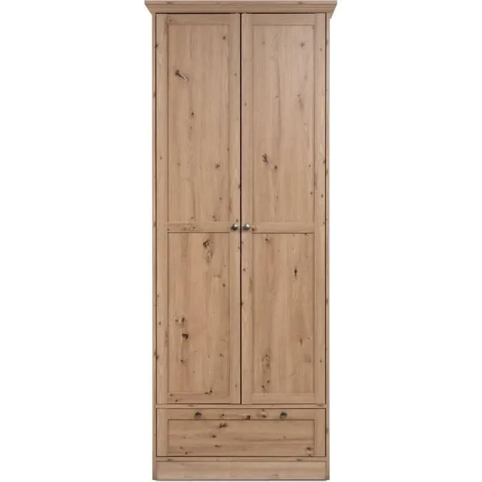 Armoire - Landwood - Décor chêne artisan - 2 Portes - 1 Tiroir - L80 x P39 x H200 cm-1