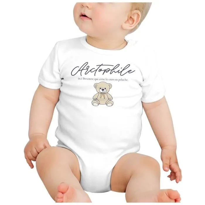 Body Bébé Manche Courte Blanc Arctophile Ours en Peluche Ourson Collectionneur-1