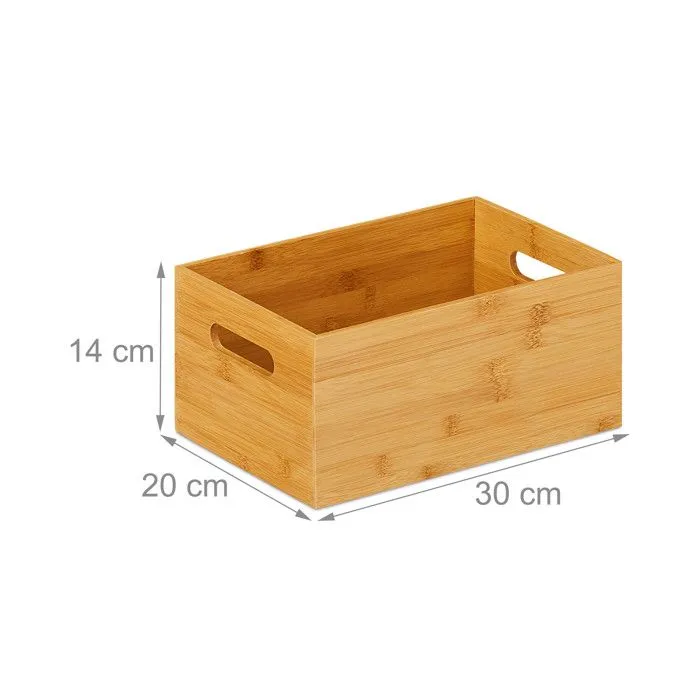 Relaxdays Caisse de rangement bambou, solide, boîte pratique sans couvercle, 14x30x20 cm, salle de bain, cuisine, nature-3
