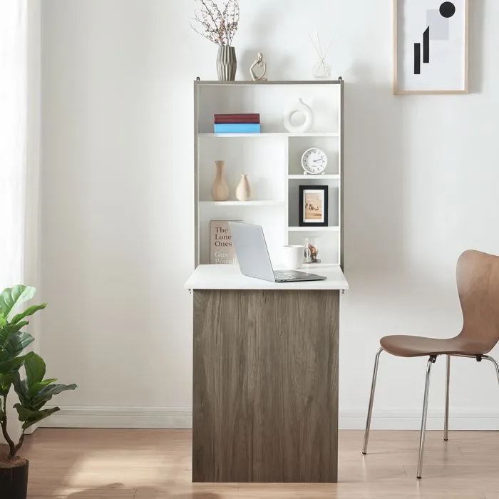 Bureau mural pliant Greve 72 x 77 x 59 cm blanc effet bois-1