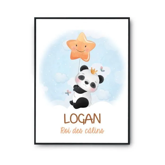Affiche - Logan - Panda Roi des Câlins - A4 - Noir - Décoration murale - Intérieur-0