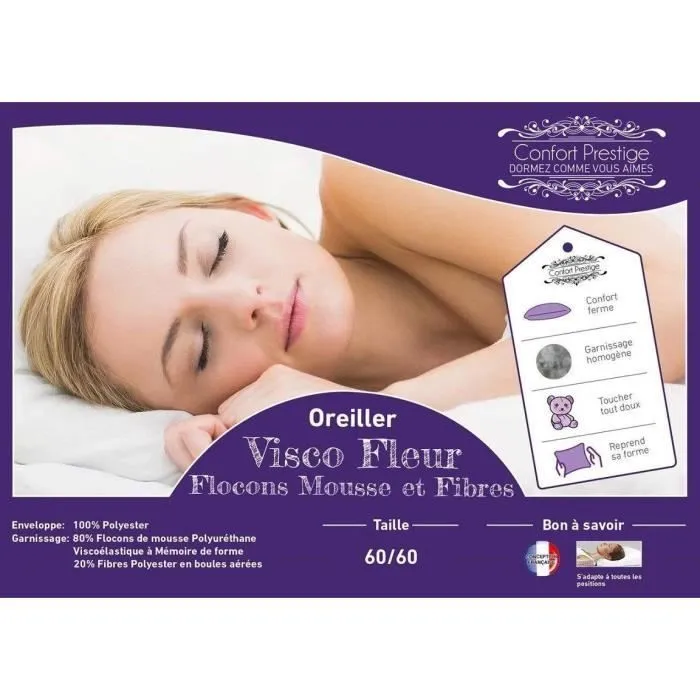 Lot de 2 Oreillers 60x60 cm Mousse à Mémoire de forme Visco-élastique + Tissu avec Bambou Naturel 60 x 60-0