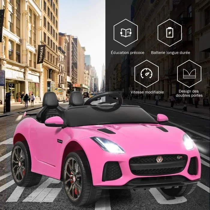 Jaguar Voiture Électrique 12V/4,5 pour Enfants 3-8 Ans, Télécommande 2.4G, 3-5 km/h,2 Moteur, MP3, USB, TF, Récit Rose-1