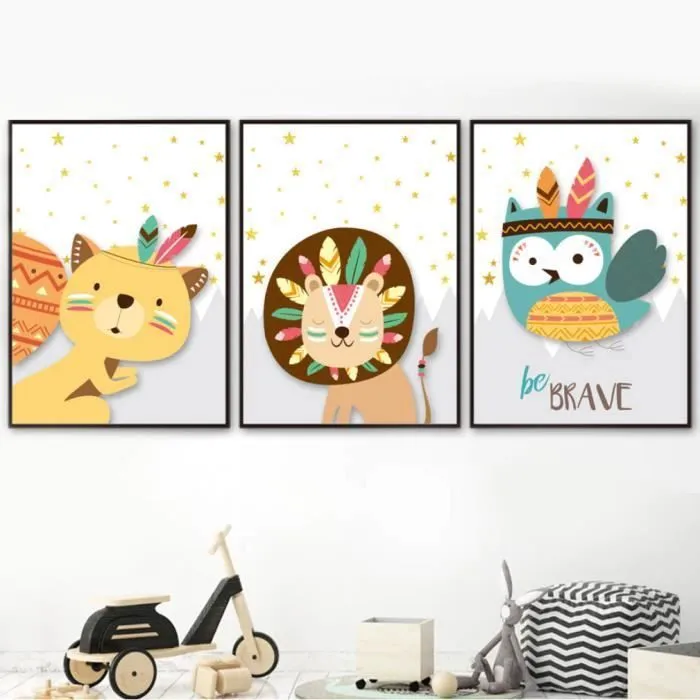 Toile Animaux Hiboux Be Brave - Enfant Bebe Chambre - Affiche Décorative - Poster Décoration Maison 30x40cm-0