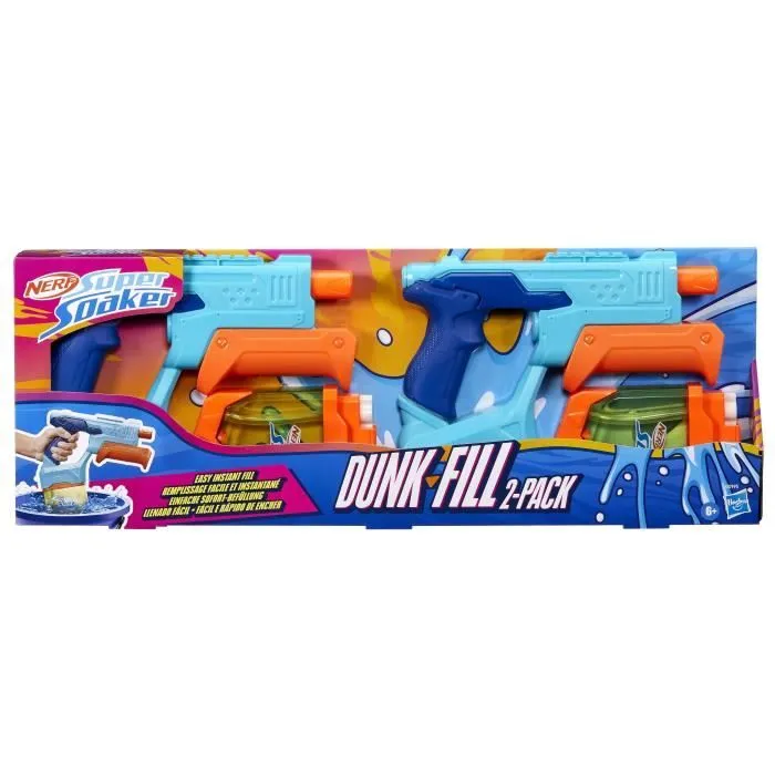Nerf Dunk-Fill, Pack de 2 pistolets à eau, réservoirs à remplissage instantané facile, jouets d'eau, Super Soaker, dès 6 ans-8