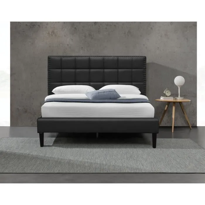 Lit - MARQUE - Riley - 120x200 cm - Tête de Lit Capitonnée - Couleur Noir - 1 Place-1