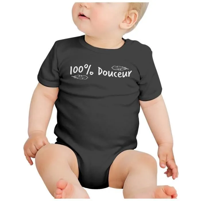 Body Bébé Manche Courte Noir 100% Douceur Plume Bébé Mignon-1