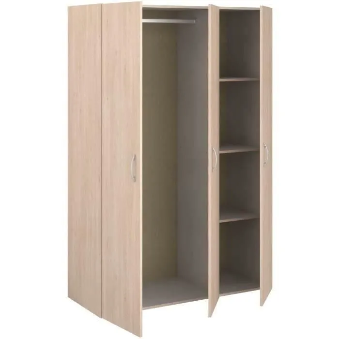 Armoire - EASY LIFE - Décor Chêne clair - 3 portes battantes - L120,2 x H180 x P49,7cm - PARISOT EASY LIFE-4