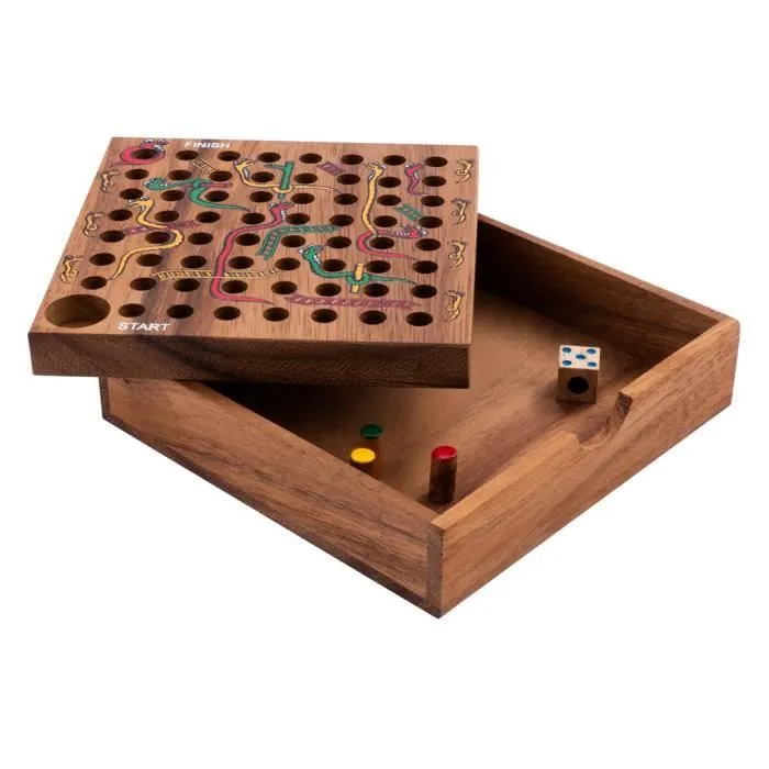 Engelhart - Jeu du serpent et échelle dans un coffret en bois - jeu de voyage 4 ans et plus - 2 à 4 joueurs 13,5 x 13,5 x 3,5 cm-3