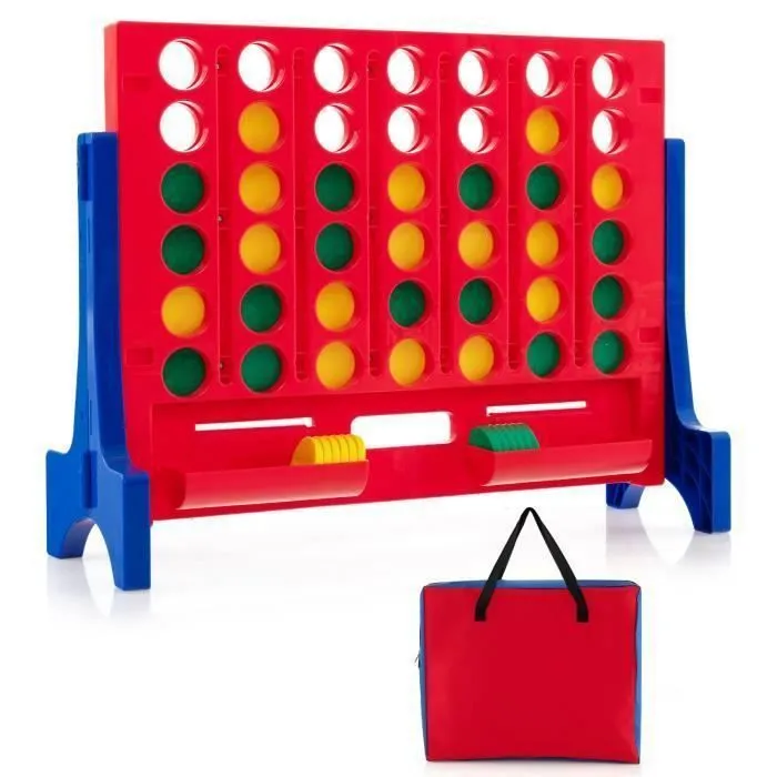 Jeu Géant 4-en-ligne XL COSTWAY-Sac de Transport-42 Anneaux-Jeu de Table ou Mural-Plastique-Jeu de Société Familles Extérieur-Rouge-0