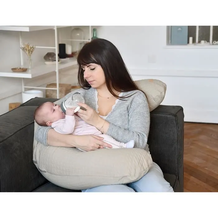 BÉABA - Big Flopsy™ - Coussin de grossesse et d'allaitement - Fleur de coton® - 180 cm - Lin-4