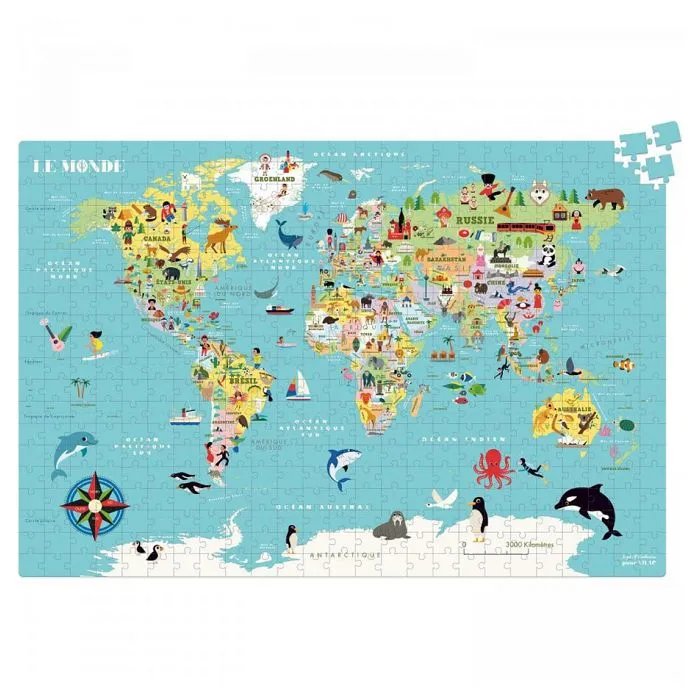 Puzzle 500 pièces - VILAC - Carte du monde - Voyage et cartes - Jaune - Enfant-2