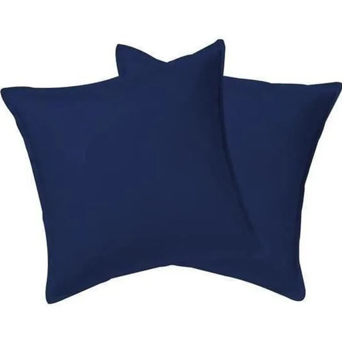 Lot de 2 taies d'oreiller 60x60cm - BLEU NUIT 100% coton 57 / fils-0