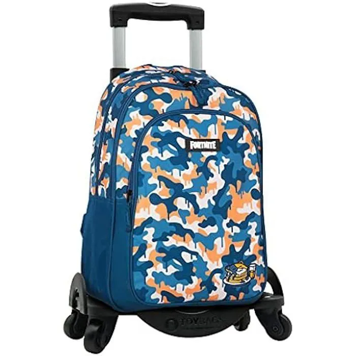 Sac à dos école Fortnite Blue Camo + chariot Toybags avec 4 roulettes pivotantes - deux poches principales et poche avant --0