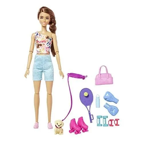 Poupée mannequin brune Barbie fait du sport - Barbie - Fashionistas - Accessoires inclus-0
