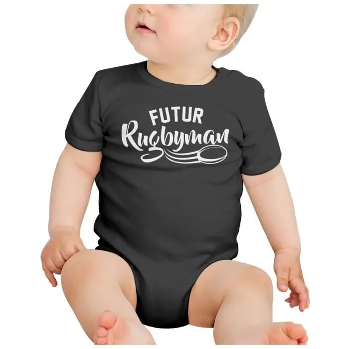 Body Bébé Manche Courte Noir Futur Rugbyman Sport Passion Rugby-1