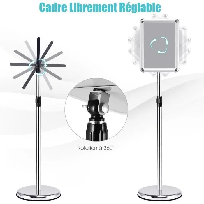COSTWAY Porte-affiche A4 Présentoir Support pour Menu Publicité Hauteur Réglable en Acier Inoxyable, Couleur Argent-2