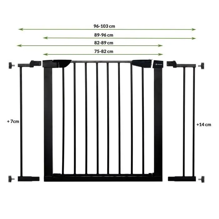 Barrière de Sécurité Bébé SPRINGOS® - Escaliers, Portes 75-103 cm - Métal - Noir-1