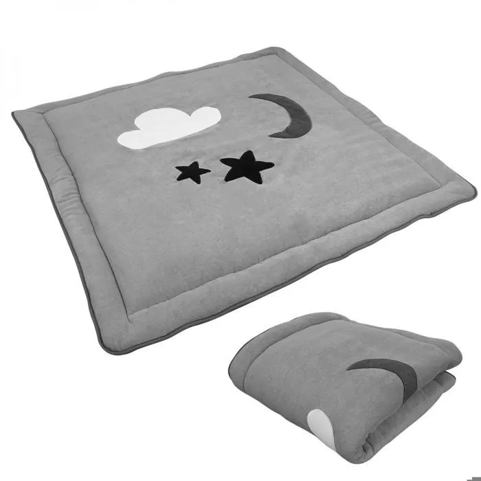 Tapis de jeu, de sol, d'éveil ou de parc bébé, enfant molletonné 1m x 1m - Gris - Monsieur Bébé-0