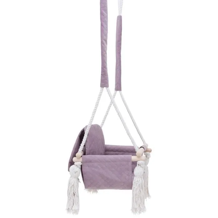 Bellochi Balançoire Bébé en Bois - Balançoire enfants avec Velours Coussins - Balançoire Pour l'intérieur - Rose-2