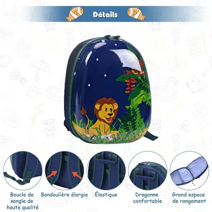 COSTWAY Valise Trolley pour Enfants à Roulettes 16'' + Sac à dos 12'' Ensemble de Bagage en Rose avec Motif Animaux -Garçon Fille-2