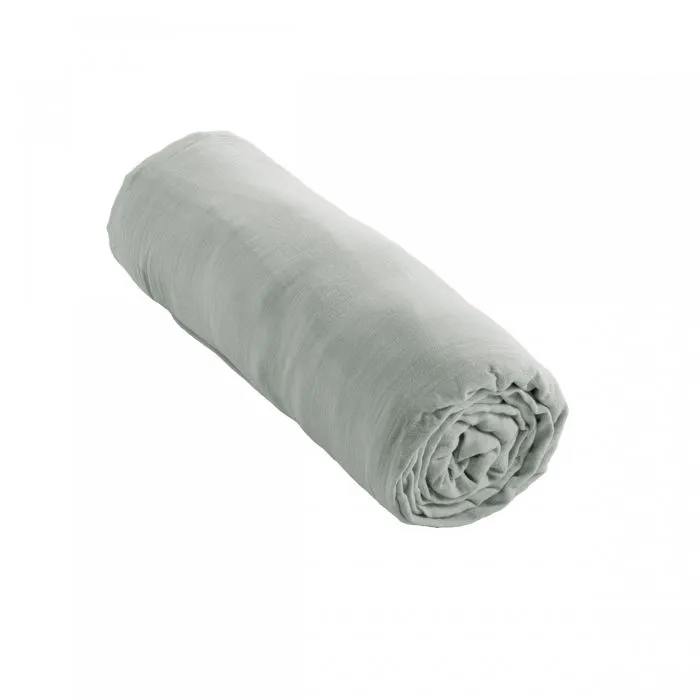 Drap Housse 90 x 190 cm en Gaze de Coton Unie – Gaïa Eucalyptus-0