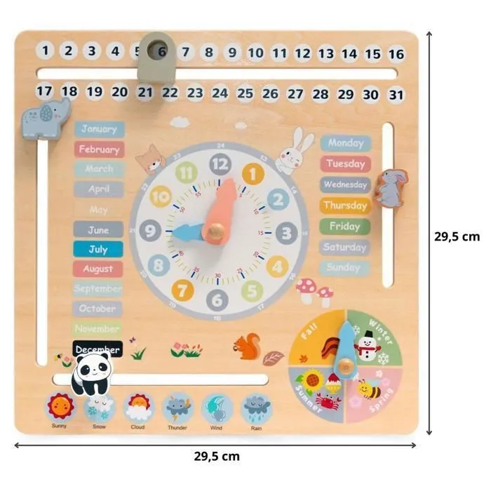 Calendrier en Bois Horloge Enfant Ludique Mamabrum - Apprendre Mois, Jours, Saisons & Temps en Anglais - Jouet en bois-4